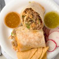 Burrito · Come with rice beans onions cilantro and red or green salsa.