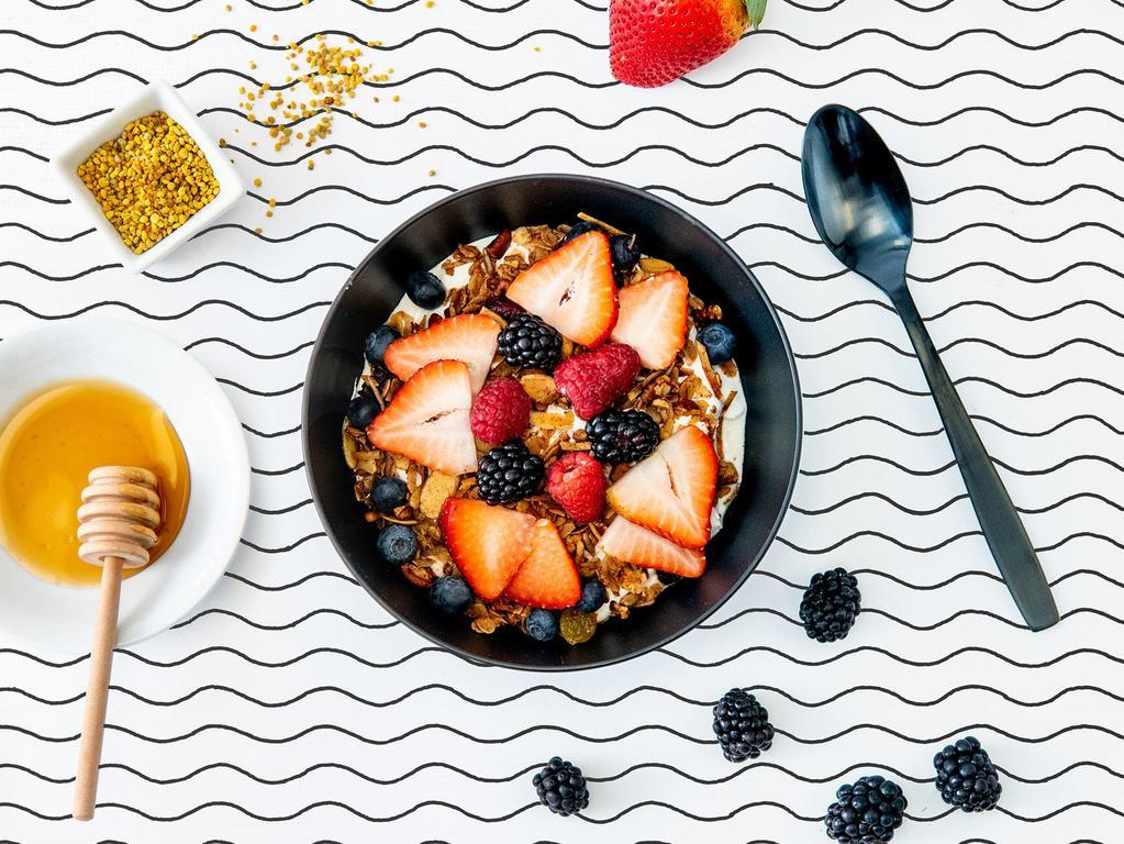 The Pre-Hike · A healthy-ish bowl with greek yogurt, granola, berries, honey. Namaste.