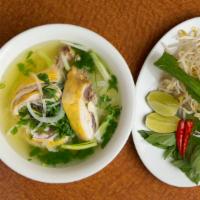 Rice Noodle Soup With Mixed Vegetables & Chicken · Pho ap chao ga nuoc.