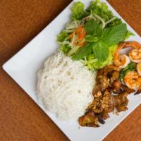 Char-Grilled Shrimp & Pork With Vermicelli Noodles · Bun tom and thit nuong.