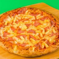 Hawaiian Pizza · Hand-stretched dough with marinara, mozzarella, bacon, and fresh pineapple.