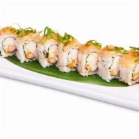 Roll- Spicy Albacore · Albacore, shrimp tempura, spicy crabmeat, cucumber, green onion with spicy ponzu sauce
