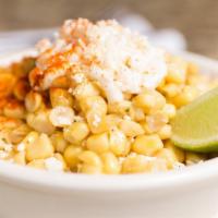 Street Corn (Esquites) · Boiled corn kernels with mayo, cotija cheese, and Chile powder.