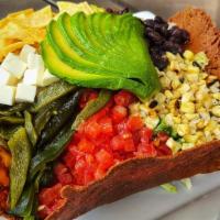 Village Mexican Salad · Chef's favorite, vegetarian. Served in our amazing signature grilled crispy cheese bowl. Spr...