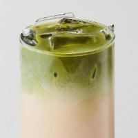 Matcha Oolong Milk Tea · Premium matcha from Japan layered with our roasted oolong milk tea