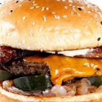 Big Bacon Burger · USDA choice beef, thick cut bacon, cheddar cheese, lettuce, tomato, secret sauce, garlic aio...