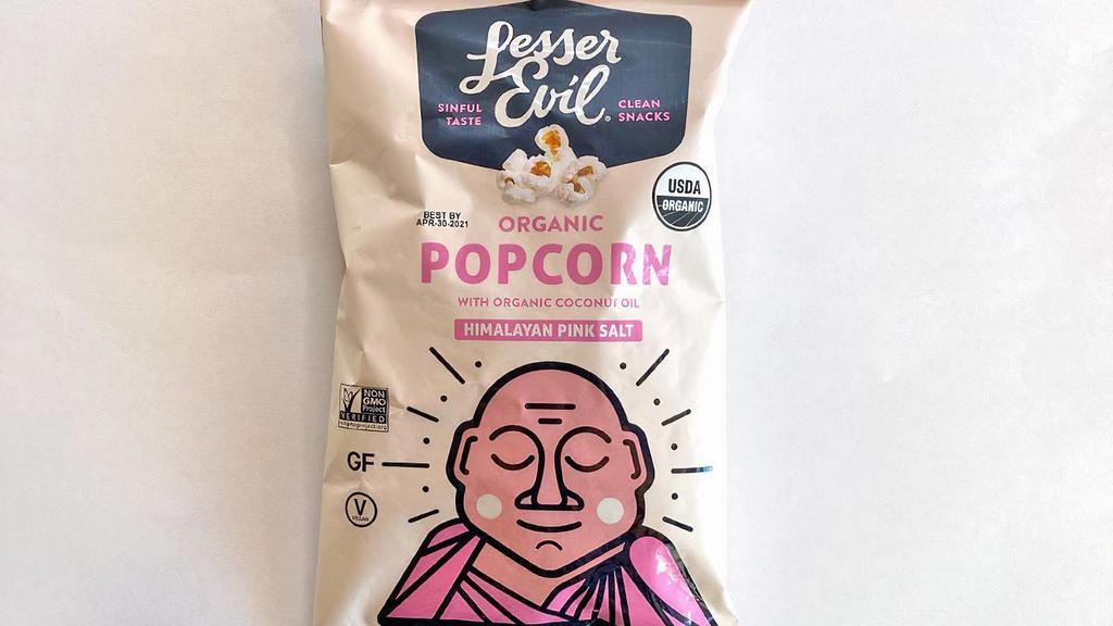 Lesser Evil Popcorn · Himalayan Pink Salt: Vegan, GF, Non-GMO organic, rich in nutrients, allergen-friendly, and minimally processed.  Ingredients: organic non-GMO Popcorn, Organic Extra Virgin Coconut Oil, Himalayan Salt.  Allergen warning: CONTAINS COCONUT