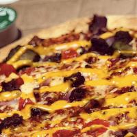 American Cheeseburger Pizza · Special. Mozzarella cheese, American cheese, cheddar cheese, beef, onion, green pepper, toma...