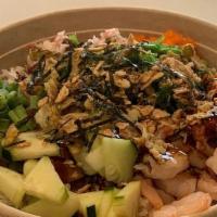 Small Poke Bowl · Two scoops of protein + 1 free scoop crab