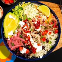 Carnitas Pork Bowl · Braised pork bowl with your choice of base and toppings. Make the burrito bowl of your dreams!
