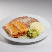Chimichangas · Two small deep-fried burritos stuffed with chicken, cheese, onions, green peppers and served...