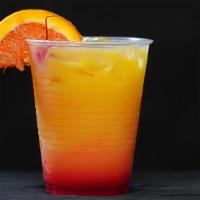 Tequila Sunrise · Tequila, Orange Juice, Lime Juice, Splash of cranberry, Grenadine.