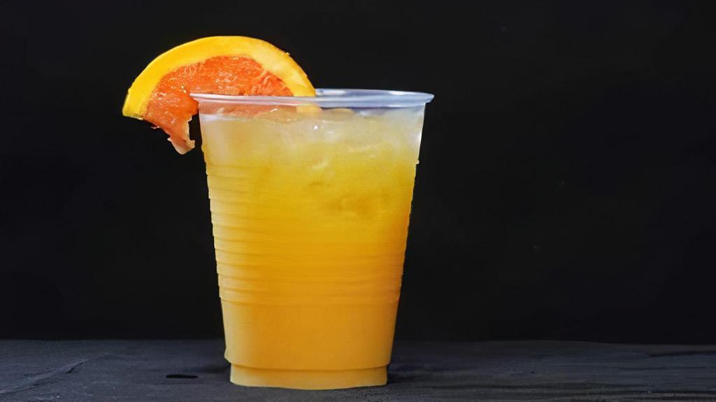 The Oj Simp · Tequila, Orange Juice, Simple syrup,  and a splash of lemon-lime soda