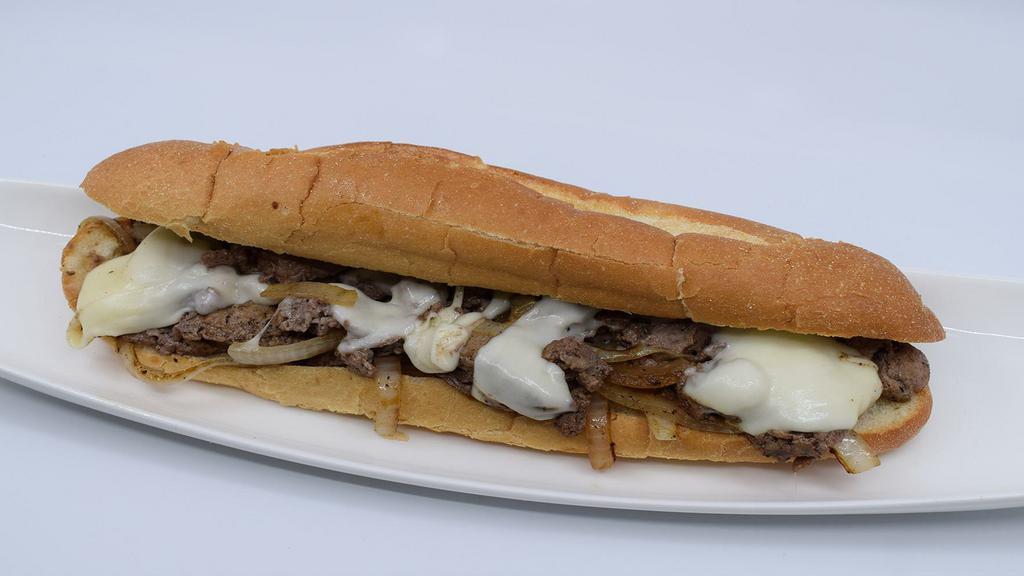 Pepper Jack Cheesesteak · Chopped steak, grilled onions with melted pepper jack cheese and chipotle aioli.