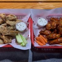 Diamond Wings · 8 wings, deep fried w/carrots & celery: sauce of choice; Frank's Red Hot, BBQ, garlic & parm...