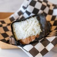 Spam Musubi · Rice and spam wrap in seaweed.