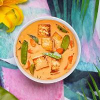 Panang Gang Vegan Penang Curry · Come join the Penang gang. Penang curry in coconut milk with tofu, bell peppers, and basil.