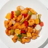 Sweet And Sour Chicken · Battered chicken covered with sweet and sour sauce, pineapple, carrots, bell pepper, and whi...