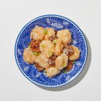 Honey Walnut Shrimp · Shrimp with a light egg batter, sautéed with special white cream sauce with glazed walnuts a...