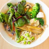 Vegetable Ramen · Vegetarian. Vegetable broth with miso, bean sprouts, corn, mushroom, tofu, broccoli, baby gr...