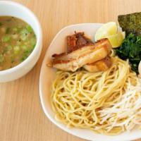 Tsukemen Dippin' Noodle · Choice of pork belly or chicken or tofu cold noodle, creamy pork, and fish broth, bean sprou...