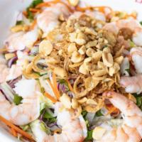 Gỏi - Shrimp · Shredded cabbage, lettuce, carrot, daikon, cucumber, cilantro, onions, peanuts and house dre...