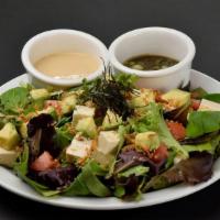 Mix Greens Salad · Baby mix greens, tofu, tomato, avocado, sesame seeds, dried seaweed, Fried onion, sesame and...