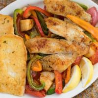 Tilapia And Veggie Tray · For 4 people. Grilled tilapia, sliced bell peppers, onions, tomatoes, potatoes in our signat...