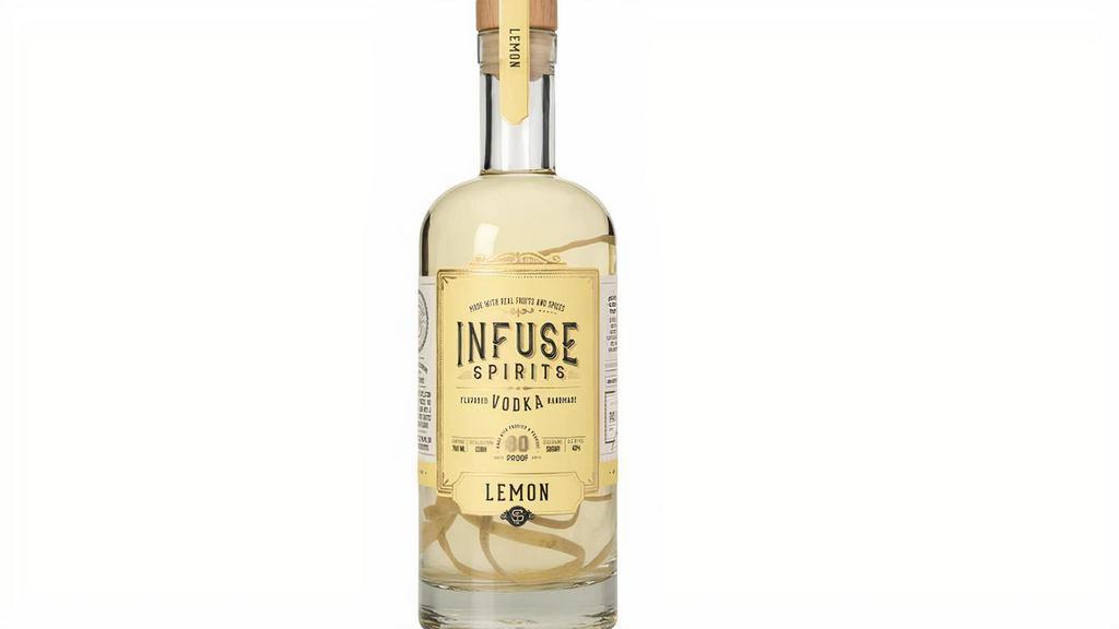 Infuse Lemon Vodka 750Ml · This gold-medal winning infusion at the New York International Spirits Competition is something to be marveled. The twists and turns of the thinly cut peel make for a perfect artistic visual in the seemingly flawless craft vodka. Thin ribbons of lemon peel visible inside the bottle speak to this brand's natural-infusion ethos. The vodka has a pale yellow hue and bright candied-lemon peel scent. The liquid feels silky and viscous on the tongue, and evokes waxy lemon peel flavors. Well-chilled, this is a bracing martini option.

80 Proof