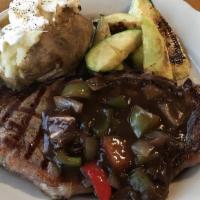 New York Steak · With potatoes and fresh vegetables. 

Served raw or undercooked, or contains raw or undercoo...