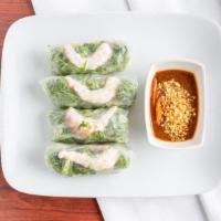 Spring Rolls · Gỏi Cuối - (4 spring rolls) Fresh, rice paper rolls wrapped with soy shrimp, soy pork, bean ...