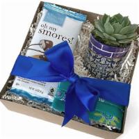 Gift Box W/ Blue Spanish Tile Planter, Optional Chocolate Bar · Gift box with small ceramic planter w/blue Spanish tile design (approx. 3