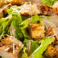 Chicken Caesar · Grilled skinless chicken breast, crisp romaine, parmesan cheese, croutons and creamy Caesar ...