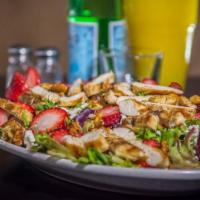 Sherry'S Salad · Grilled chicken breast, baby spring greens, homemade caramelized walnuts, Feta cheese, fresh...