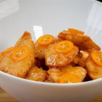 Orange Chicken · Battered-fried soy chicken with orange sauce.