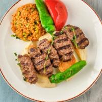 Kafta Kabob Plate · Skewered ground beef and lamb mixed with fresh parsley, onions, garlic and our house spices,...