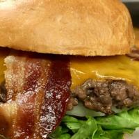 Biergarten Pub Burger · 1/2 lb. patty served on a brioche bun, lettuce, tomatoes, onion, cheese, 2 slices of bacon, ...