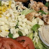 Bbq Chicken Chopped Salad · Grilled chicken breast, BBQ sauce, romaine lettuce, tomatoes, green onion, corn, black beans...