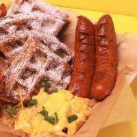 Waffle Platter · Build your platter:
-waffle
-2 eggs any style w/ cheese
-your choice of protein