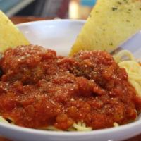 Spaghetti With Meatballs (2) · Spaghetti and Spaghetti Sauce served with 2 Meatballs & Garlic Bread