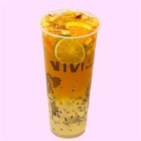 Passion Fruit Lemon · Made with fresh lime juice, includes ice jelly, basil seeds, and fresh fruit (orange, lime, ...