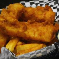 Tavern Fish & Chips (Lunch) · Beer battered cod, steak fries, malt vinegar, tartar sauce.