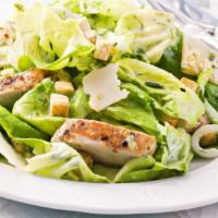 The Chicken Caesar Salad · Fresh salad made with grilled chicken, romaine lettuce, grape tomatoes, and shaved parmesan ...