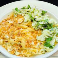 Baked Cauliflower Mac And Cheese · Campanelle pasta, alfredo sauce, basil pesto.  1160 cal.