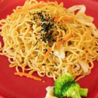 Yakisoba · Only noodle. Stir-fried fresh noodle with cabbage and carrots.