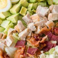 Cobb Salad · Romaine lettuce, tomatoes, red onions, bacon, cheese, avocado, hard-boiled egg, grilled chic...