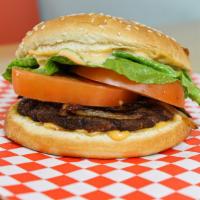 Hamburger · Single patty, 1000 island,  tomato and lettuce.