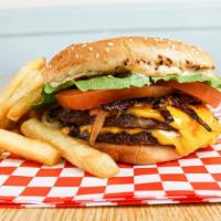 Double Cheeseburger Combo · Double cheeseburger with your choice of a side and drink.