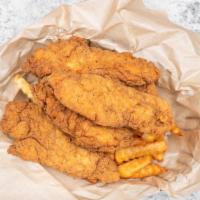 Chicken Strips Combo (5 Pieces) · Five strips served with a side of fries.