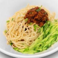 Zha Jiang Noodle · Ground pork, soy bean sauce, and cucumber.